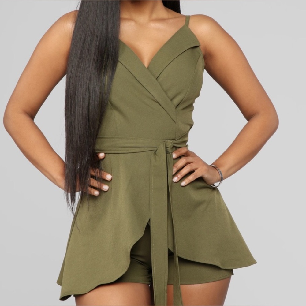 Elegant Olive Green Wrap Romper with Bow